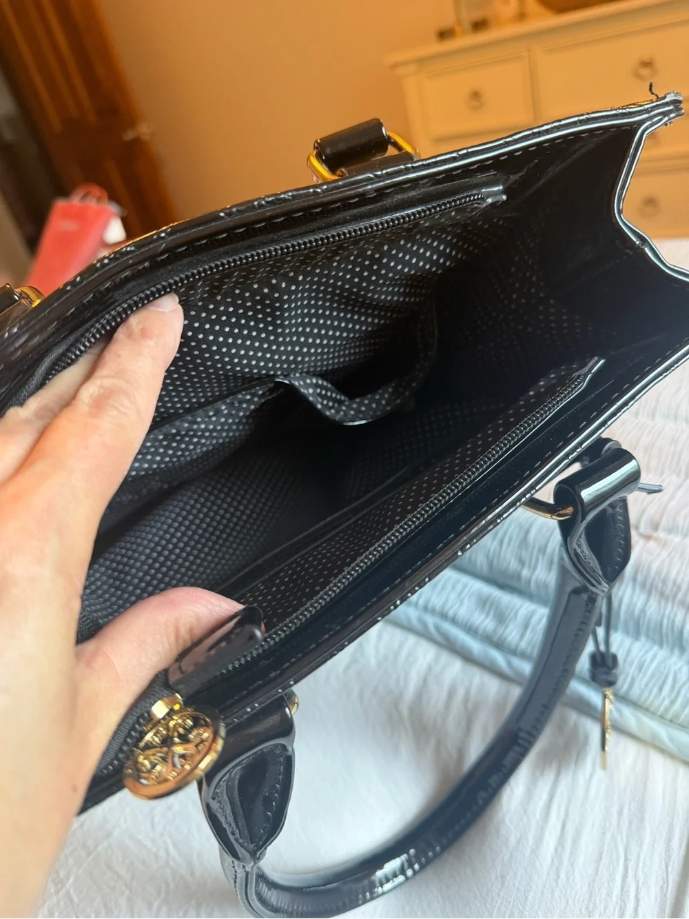 Christian Lacroix Black Patent Quilted Tote Bag with Gold Hardware